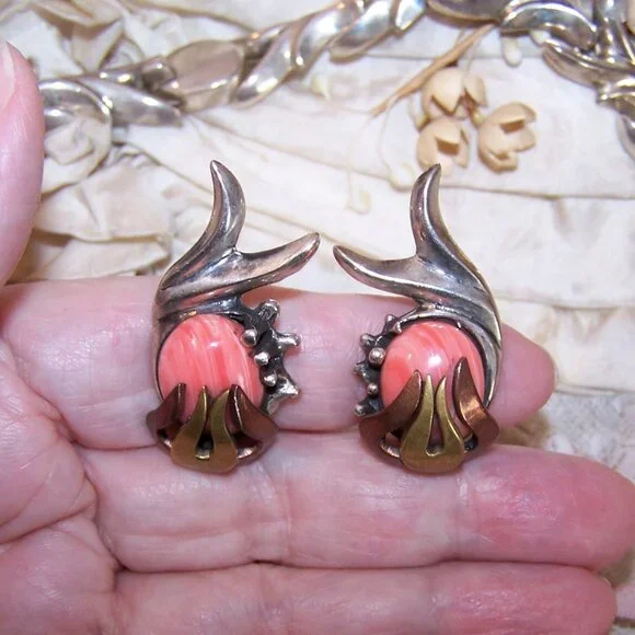 Made in Mexico Mexican 950 Silver and Pink Rhodochrosite Necklace/Clip Earrings - Picture 12 of 13